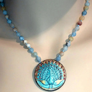 Peacock Button on 18" Silk Cord W/African Opals